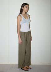 Linen Ease Trouser - Pine Check