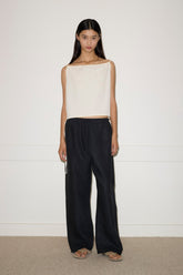 Double Waist Linen Pant - Black