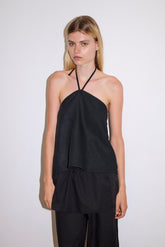 Linen Wrap Back Top - Black