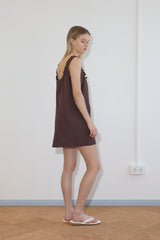 Button Frill Mini Dress - Umber