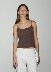 Cotton Flounce Tank - Brown
