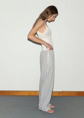 Side Tie Pant - Blue Check