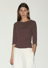 Cotton Flounce 3/4 Sleeve - Brown