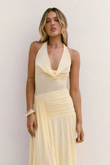 Dancing Skies Mesh Halter Maxi Dress Yellow