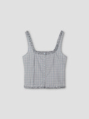 Button Frill Top - Blue Check