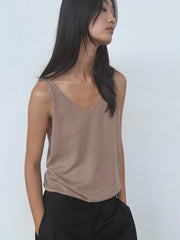 Rolled Knit Top - Light Brown