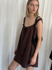 Button Frill Mini Dress - Umber