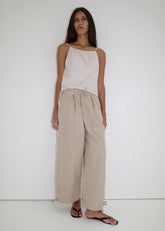 Drawcord Wide Leg Pant - Cream
