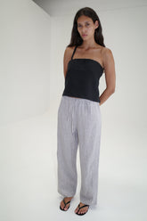 Double Waist Linen Pant - Haze Blue