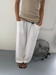 Linen Square Pocket Pant - White