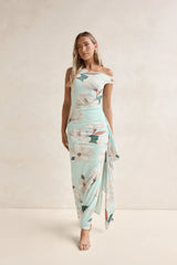 Case Of Flowers Off Shoulder Mesh Maxi Dress Mint